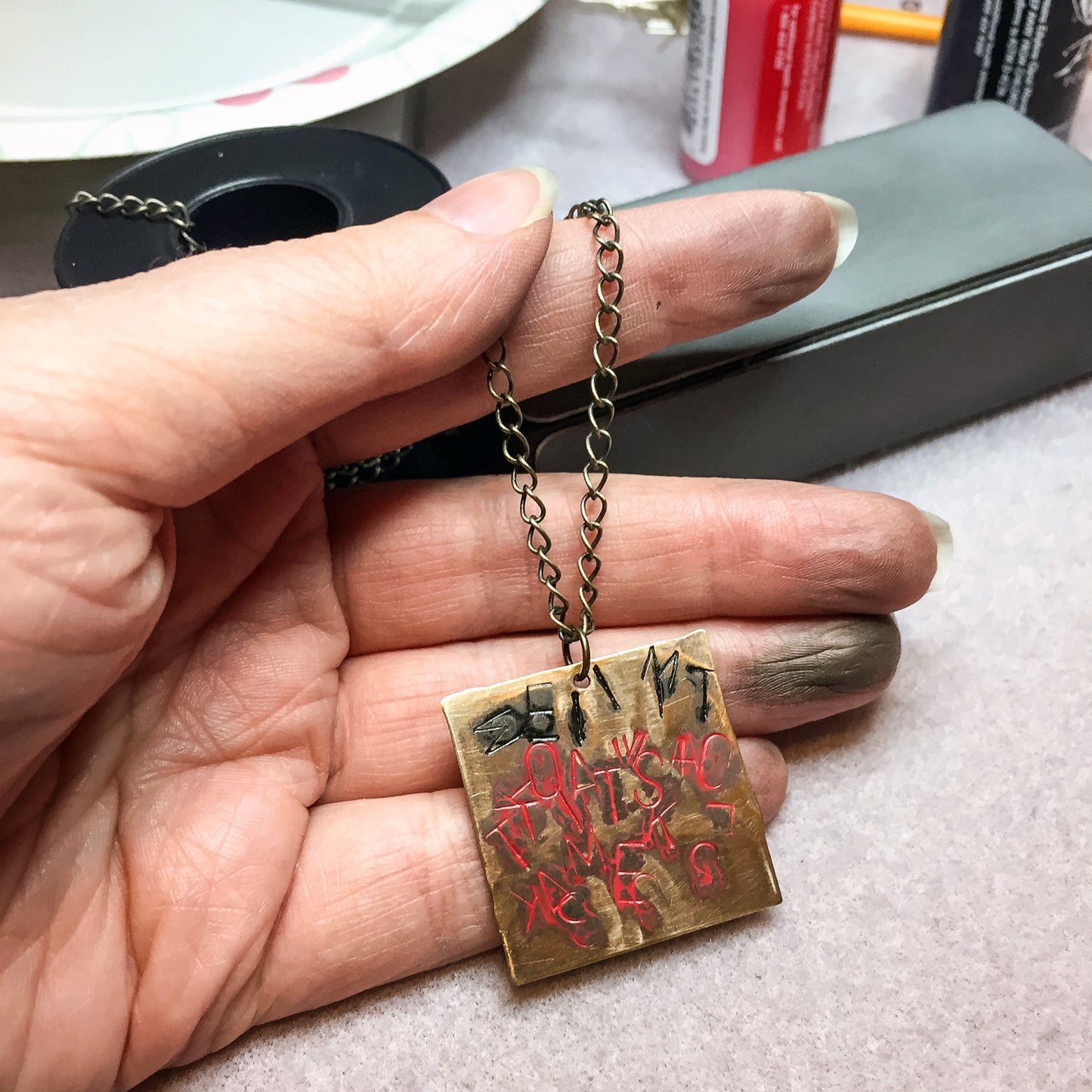 Brass Red and Black Abstract Make It So Star Trek TNG Inspired Necklace - LuvCherie Jewelry