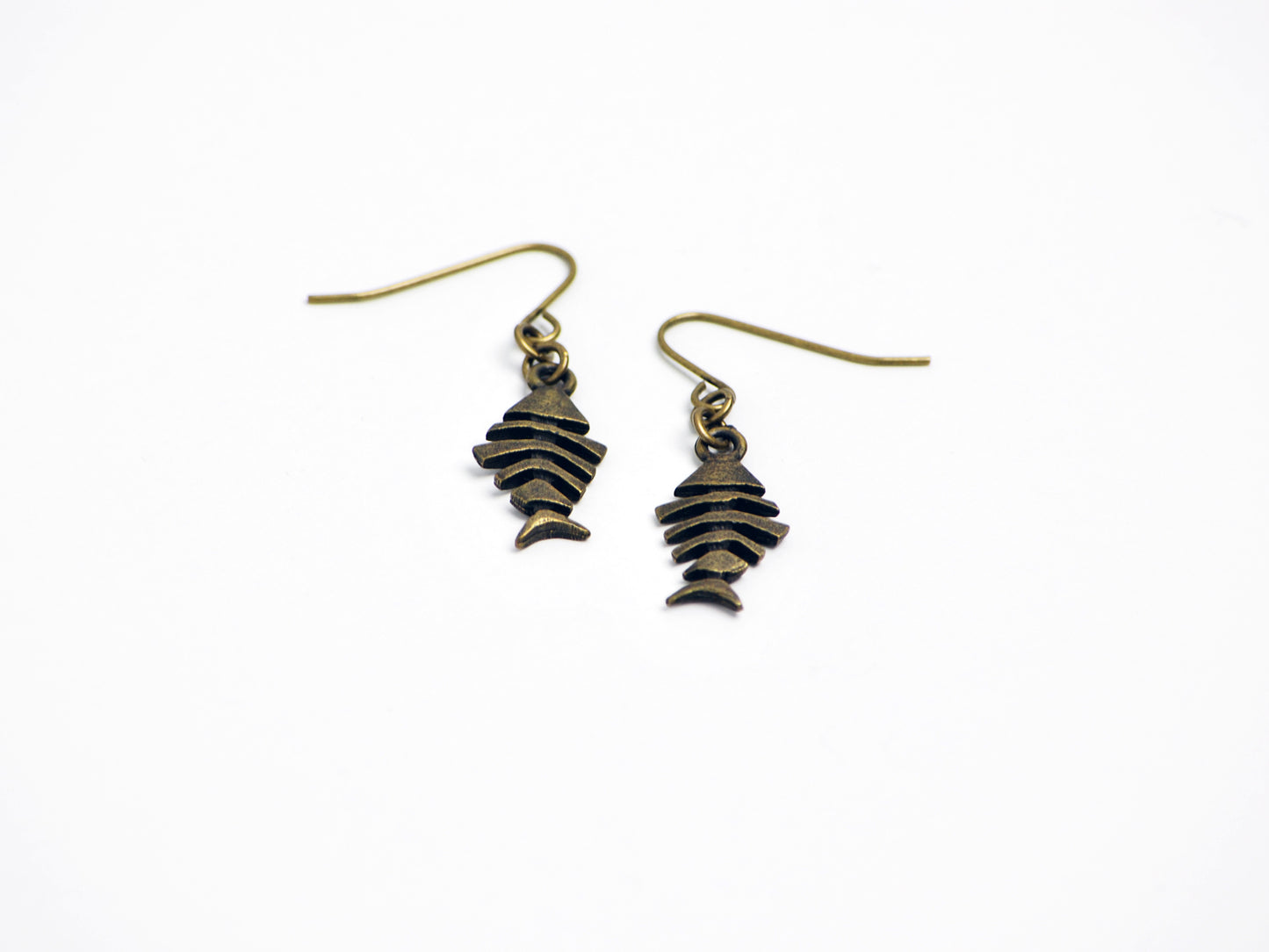 Fish Bone Earrings in Antique Brass