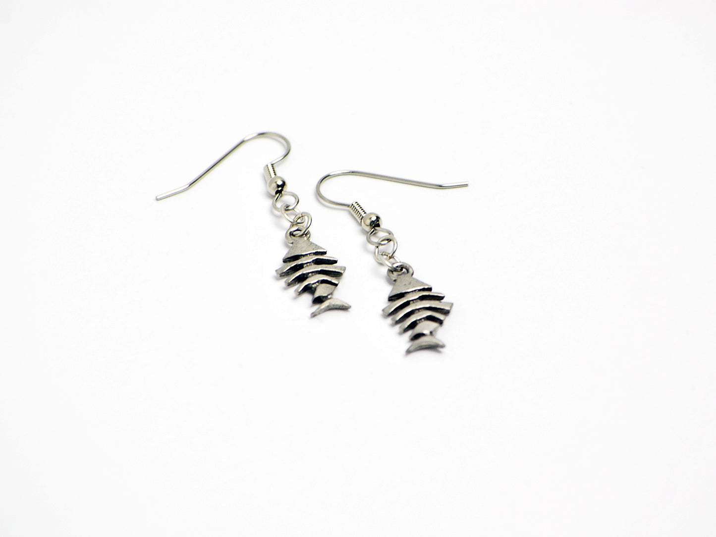 Fish Bone Earrings in Silver