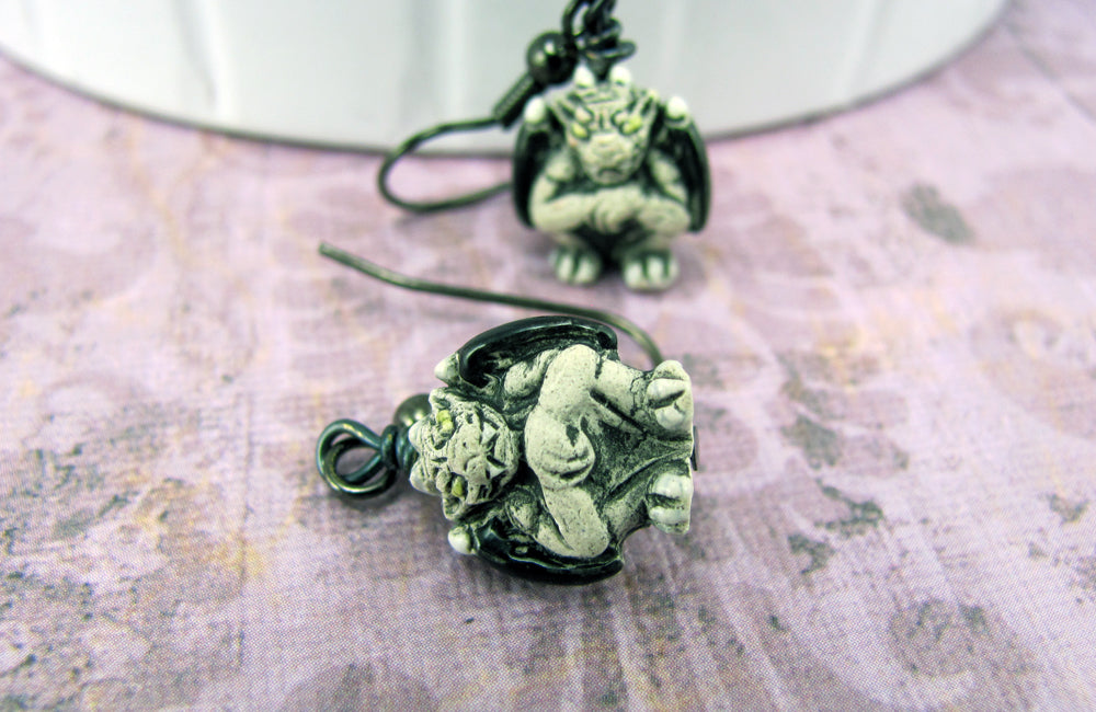 Gargoyle Earrings in Gunmetal