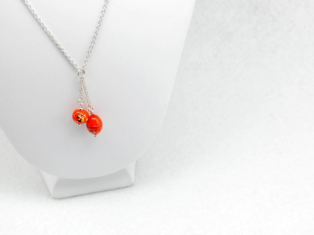 Double Orange Bead Necklace in Silver