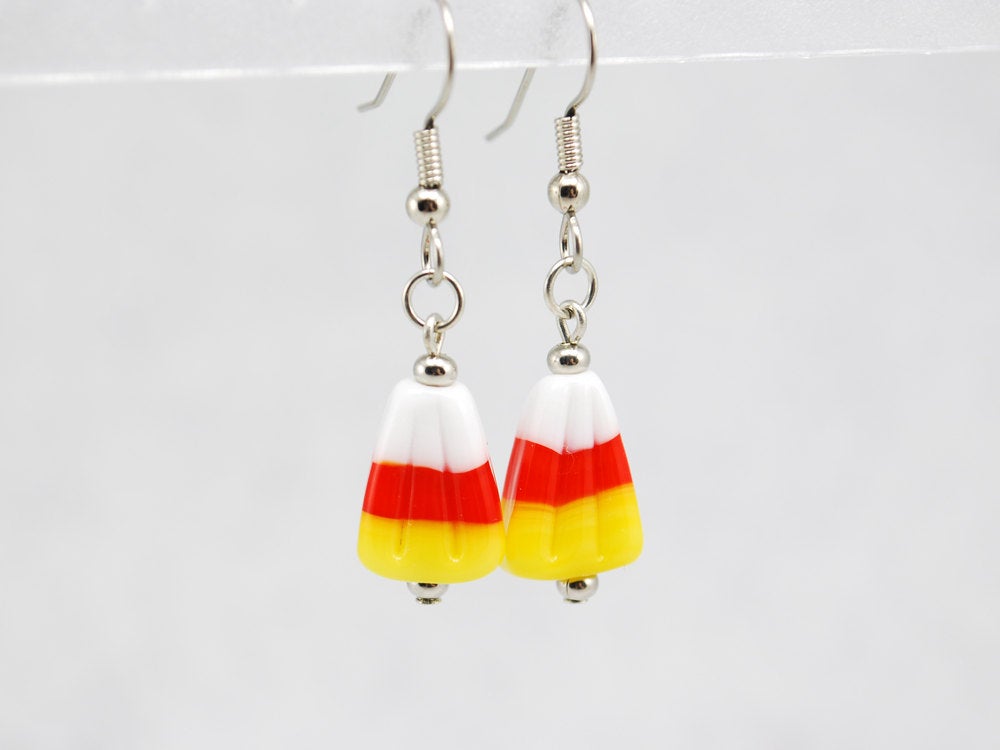 Candy Corn Earrings in Silver