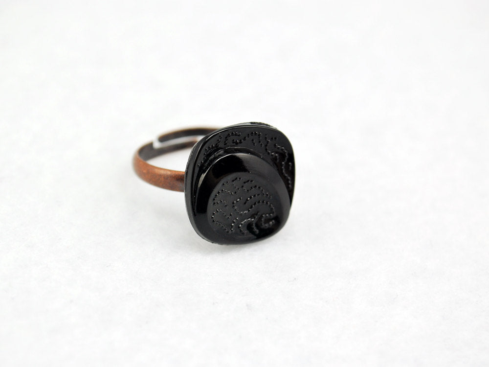 Square Black Ring in Antique Copper