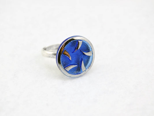 Blue and Silver Thorns Vintage Glass Ring with Adjustable Silver Band - LuvCherie Jewelry