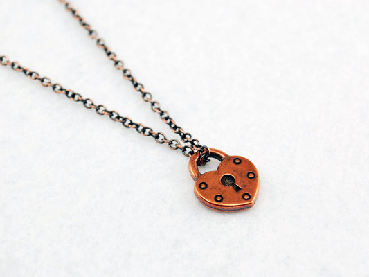 Heart Lock Necklace in Antique Copper
