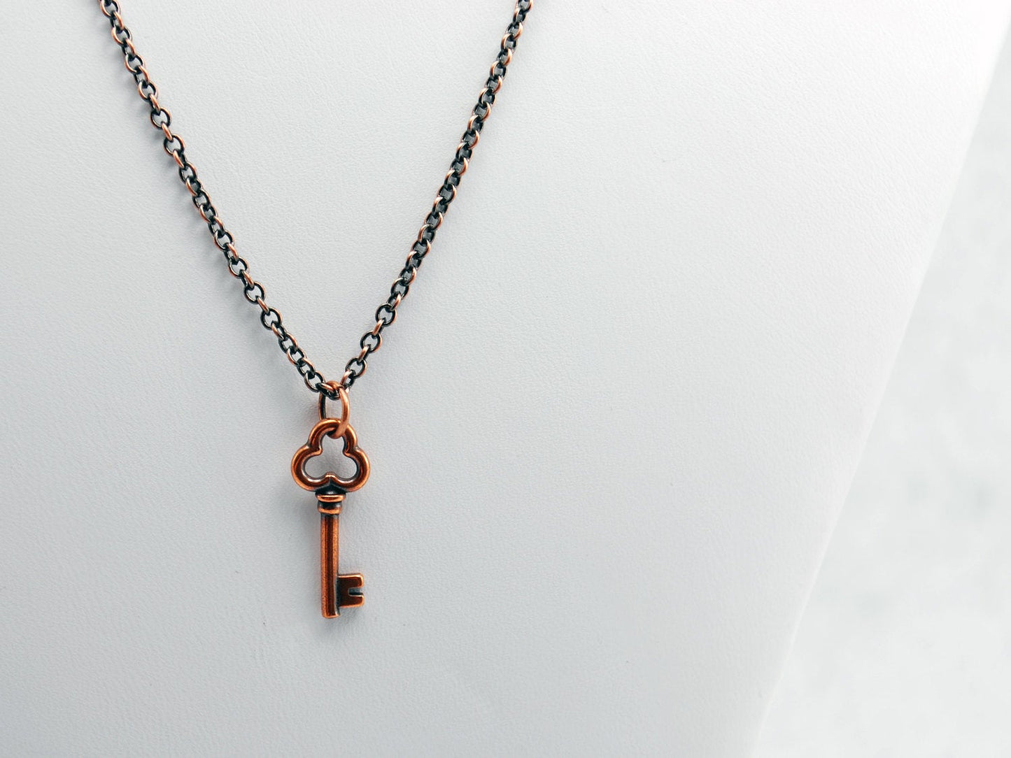 Antique Copper Clover Key Charm Necklace - LuvCherie Jewelry