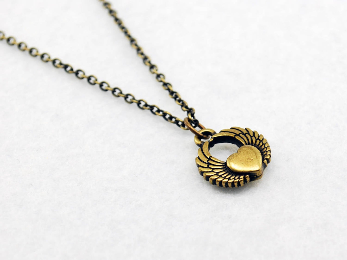 Antique Brass Heart with Wings Charm Necklace - LuvCherie Jewelry