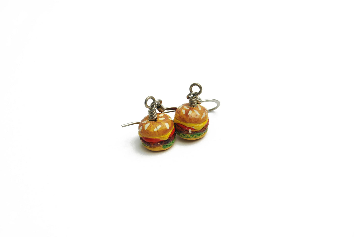 Ceramic Burger Earrings in Silver - LuvCherie Jewelry