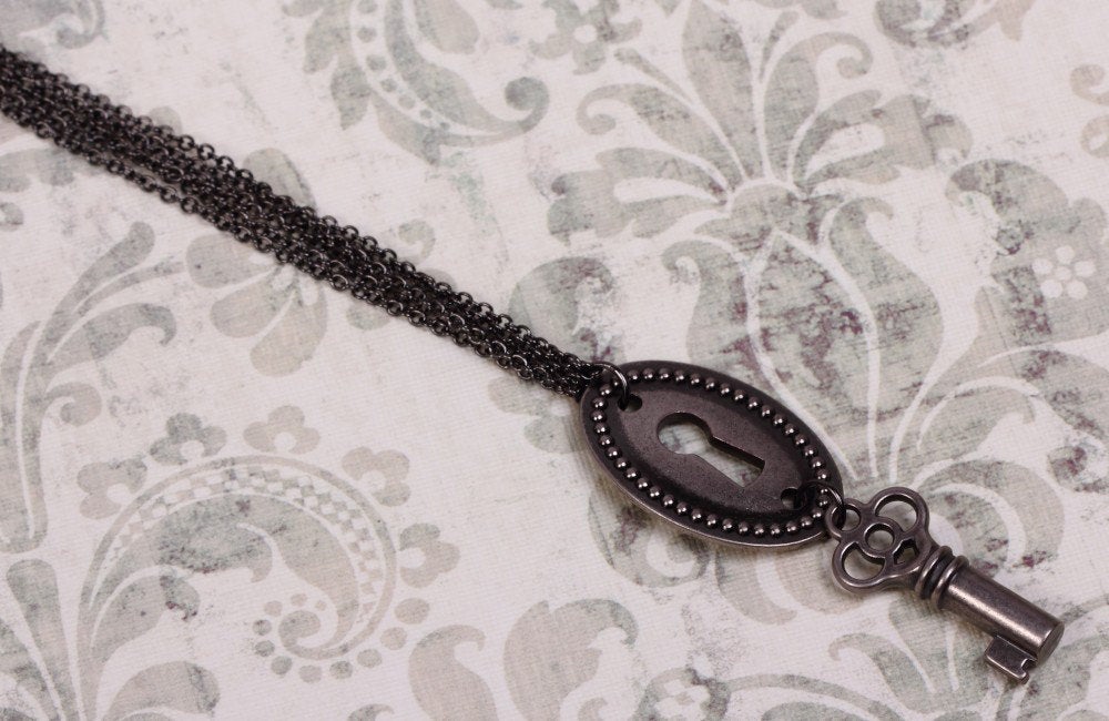 Steampunk Key & Lock Necklace in Gunmetal - Inspired by Warehouse 13