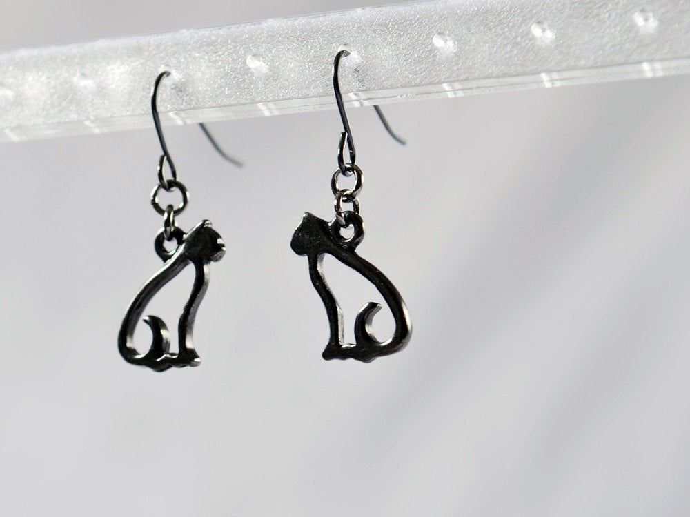Cat Outline Earrings in Gunmetal