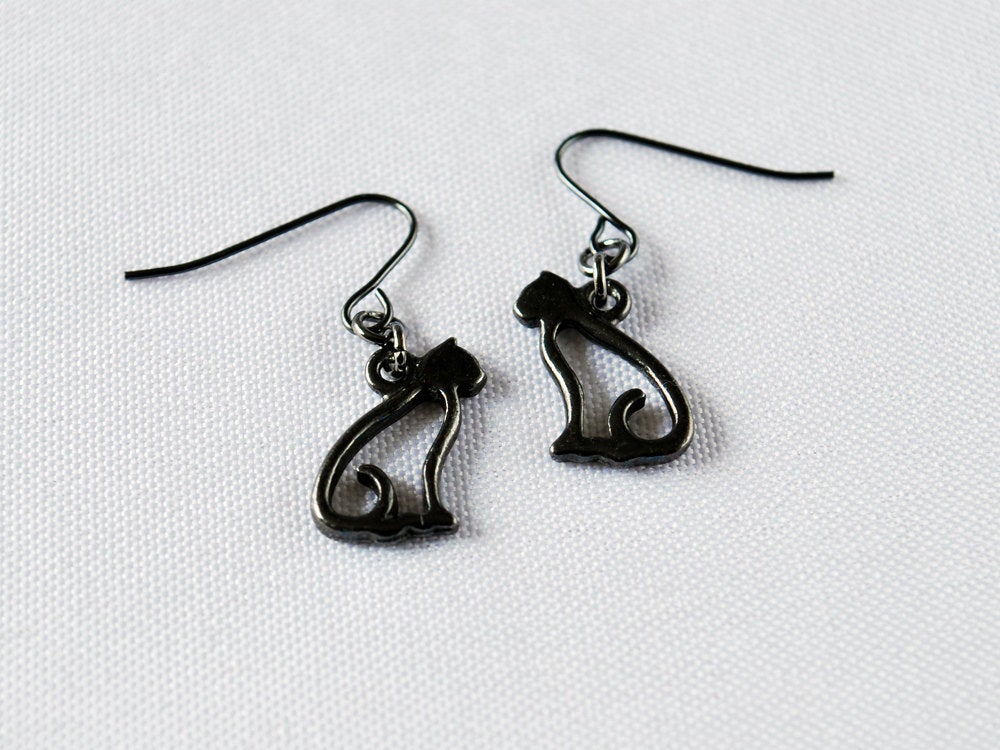 Cat Outline Earrings in Gunmetal