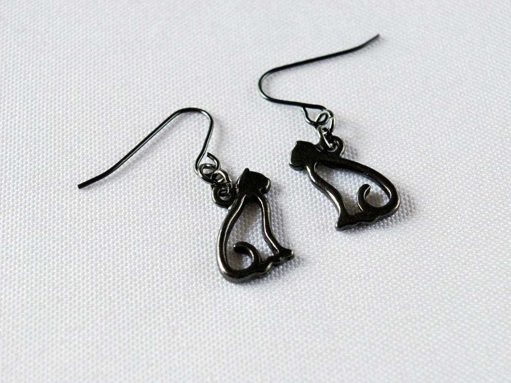 Cat Outline Earrings in Gunmetal