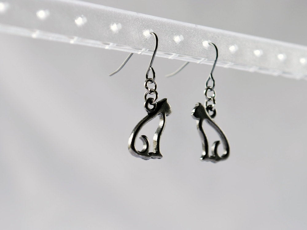 Cat Outline Earrings in Gunmetal