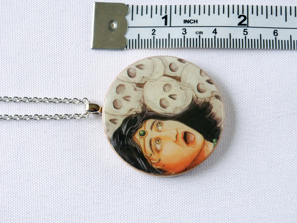 Upcycled MTG Fear Necklace in Silver