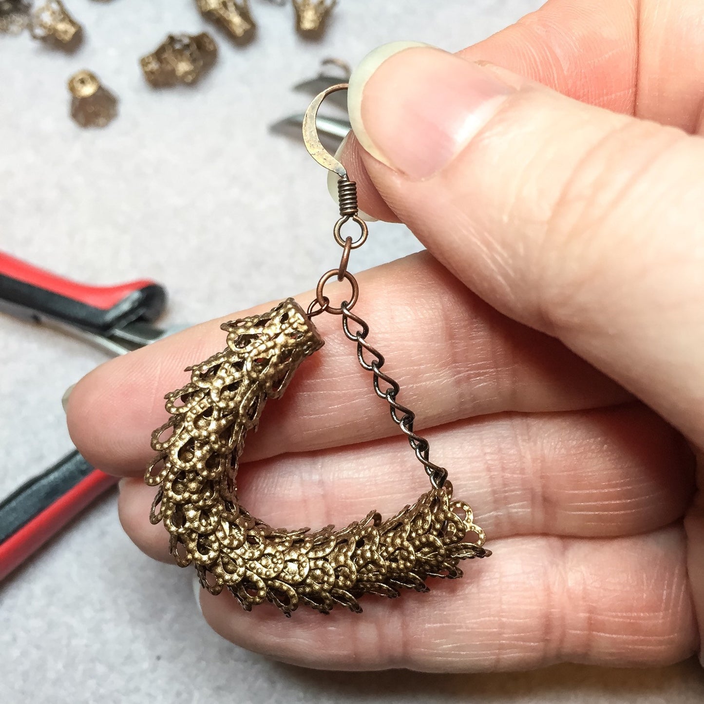 Lacy Dragon Scale Earrings in Antique Copper
