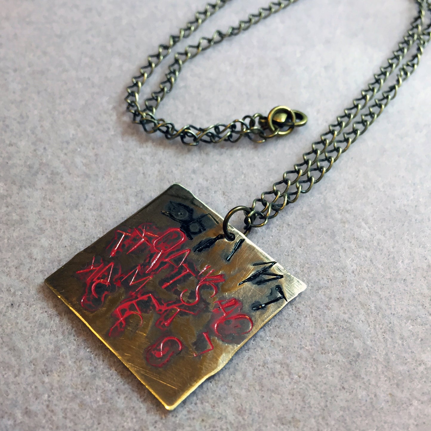 Brass Red and Black Abstract Make It So Star Trek TNG Inspired Necklace - LuvCherie Jewelry