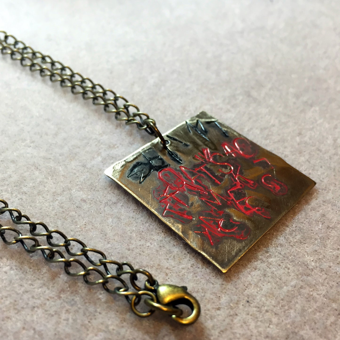 Brass Red and Black Abstract Make It So Star Trek TNG Inspired Necklace - LuvCherie Jewelry