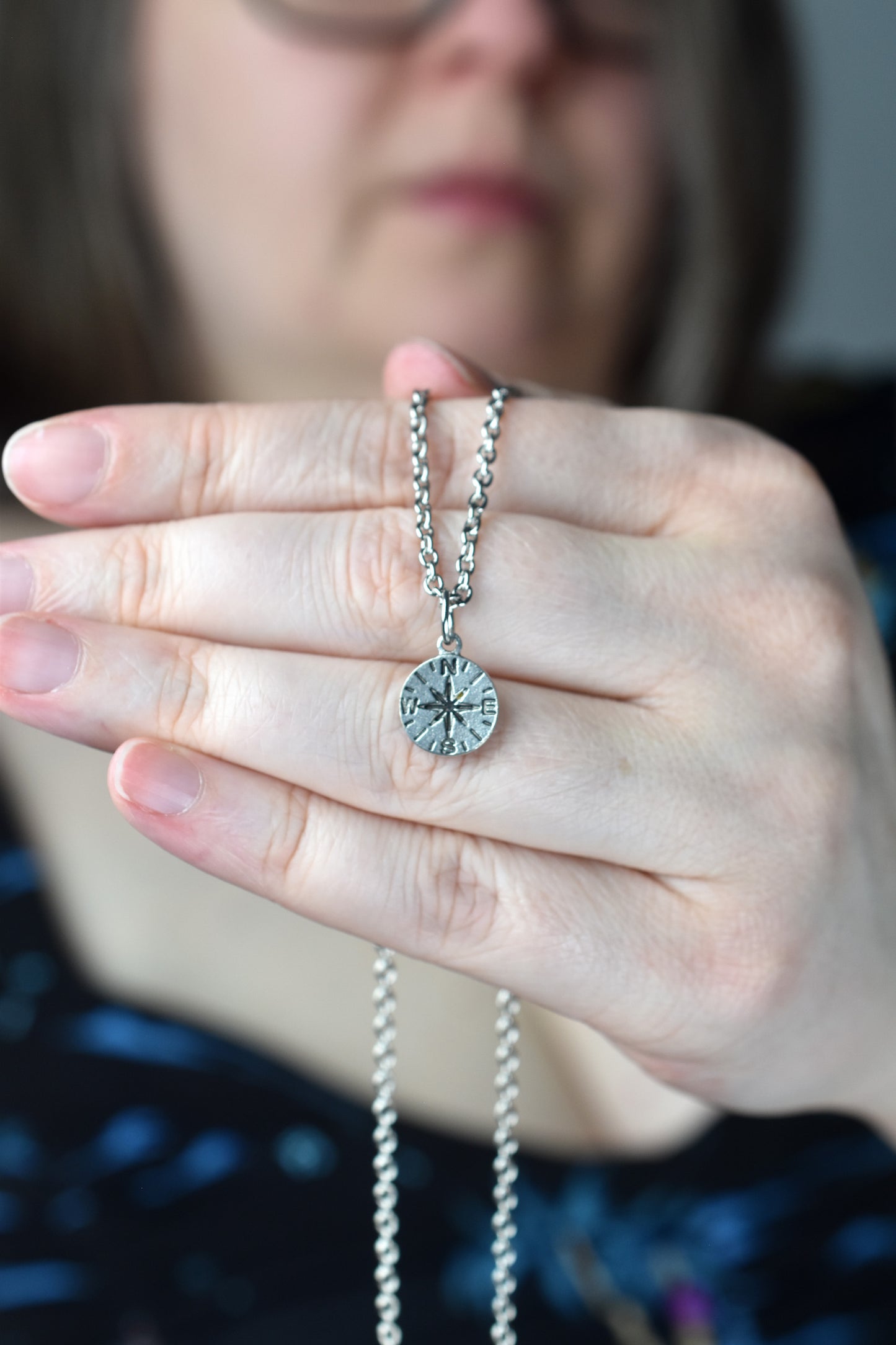 Compass Rose Necklace in Silver