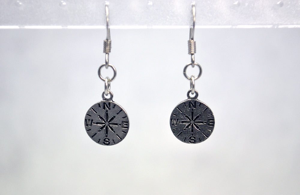Compass Rose Earrings in Silver