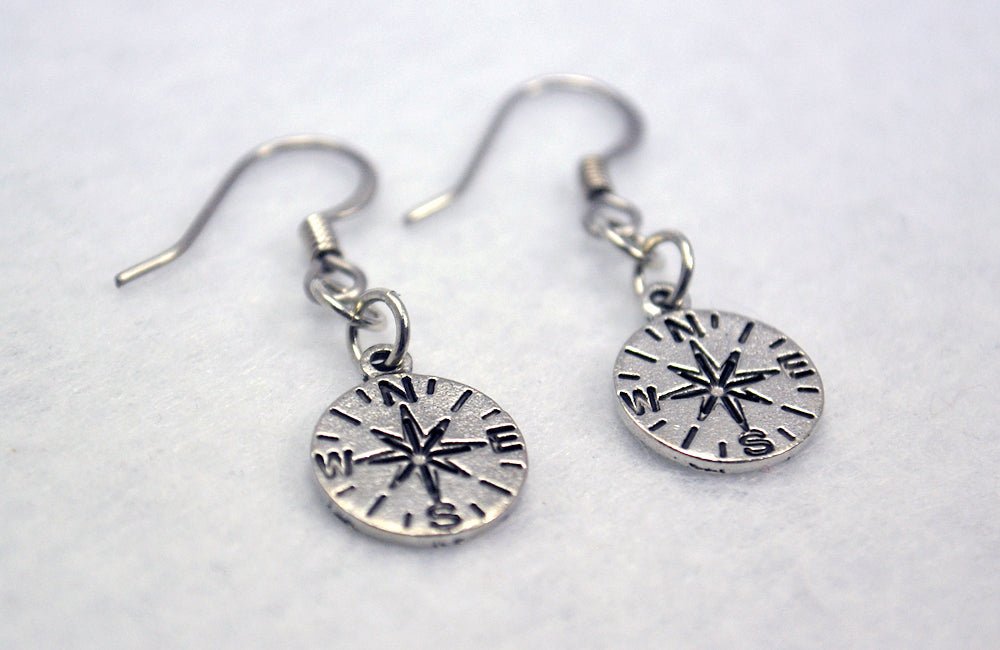 Compass Rose Earrings in Silver