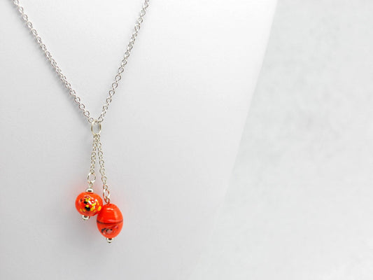Double Orange Bead Necklace in Silver