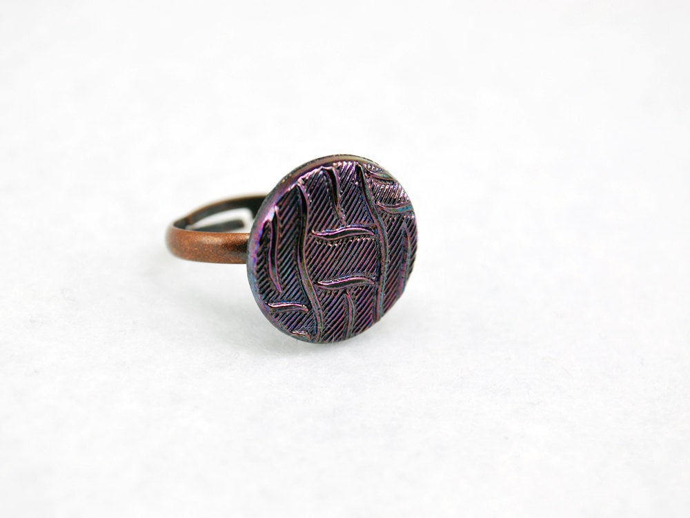 Purple Basketweave Ring in Antique Copper