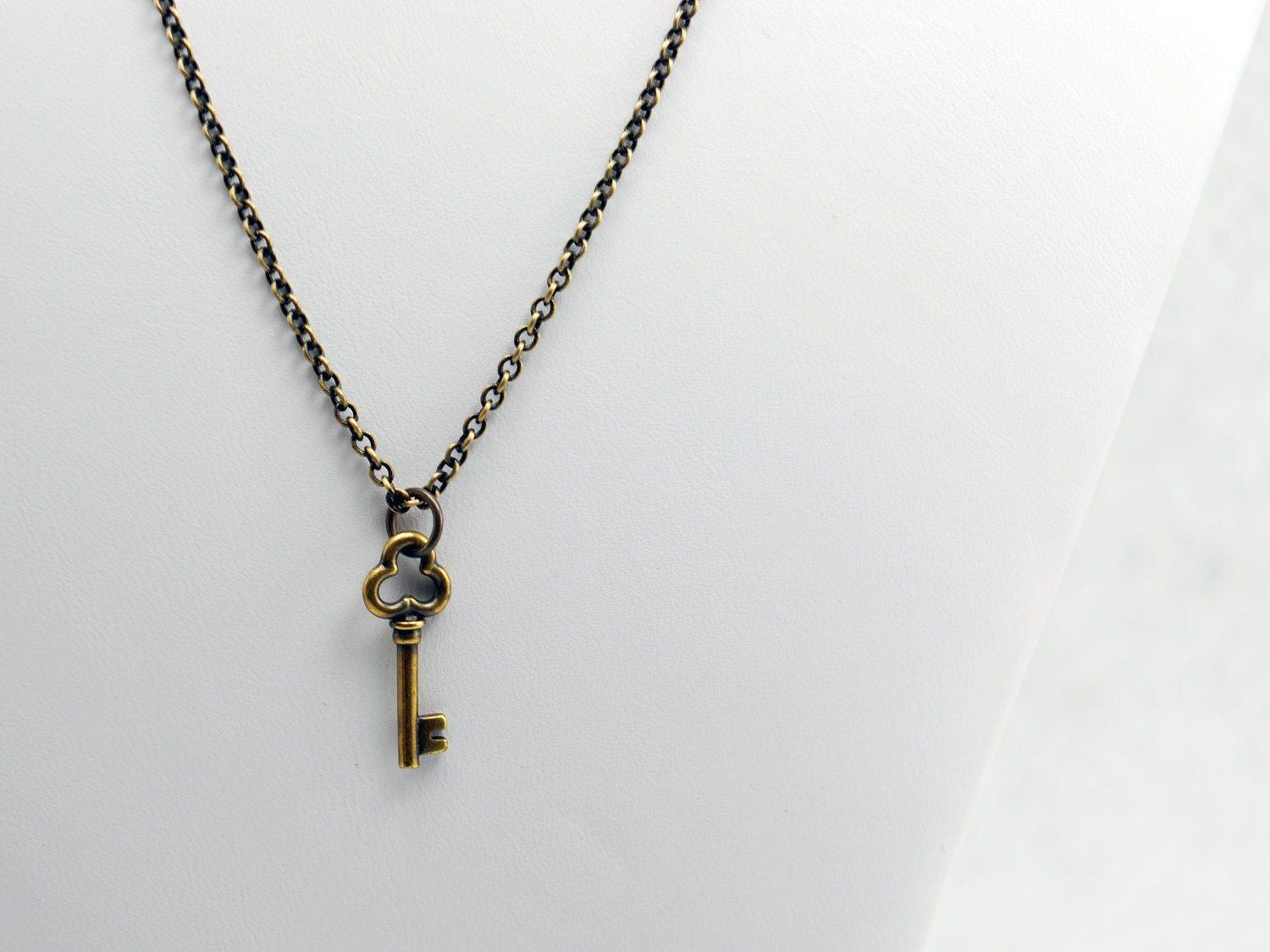 Antique Brass Clover Key Charm Necklace - LuvCherie Jewelry