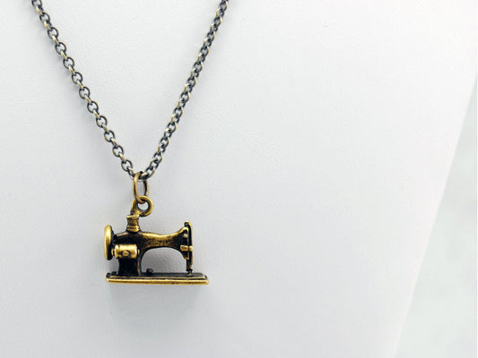 Sewing Machine Necklace in Antique Brass