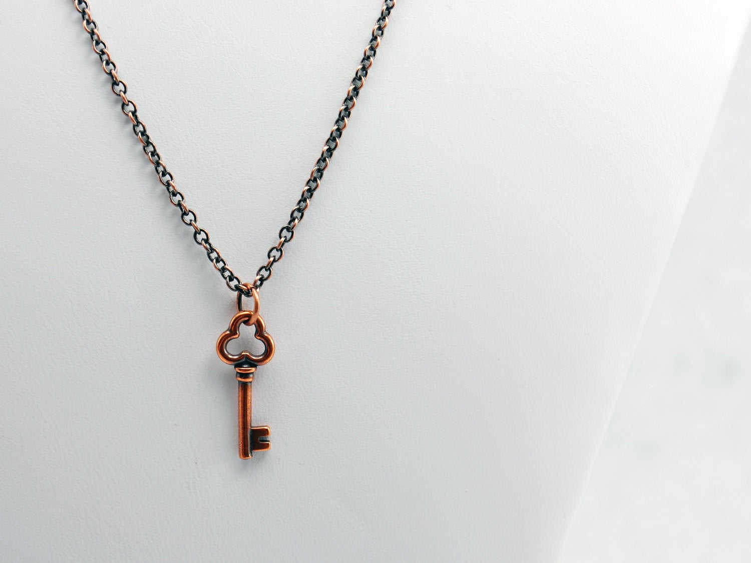 Antique Copper Clover Key Charm Necklace - LuvCherie Jewelry