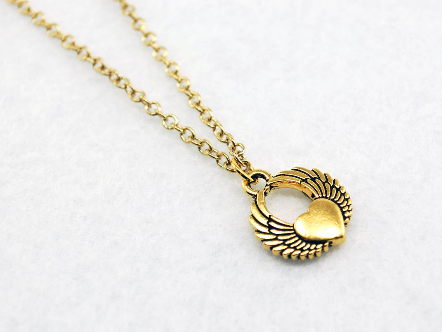 Winged Heart Necklace in Gold