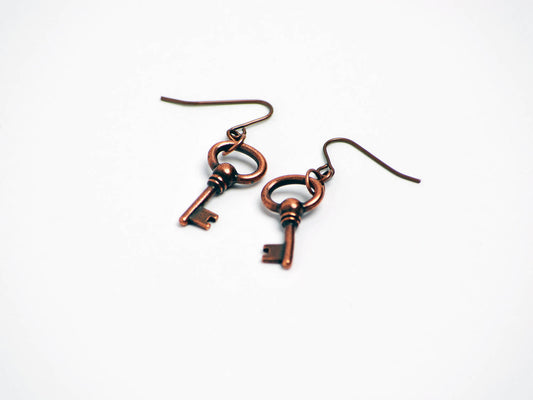 Oval Key Earrings in Antique Copper