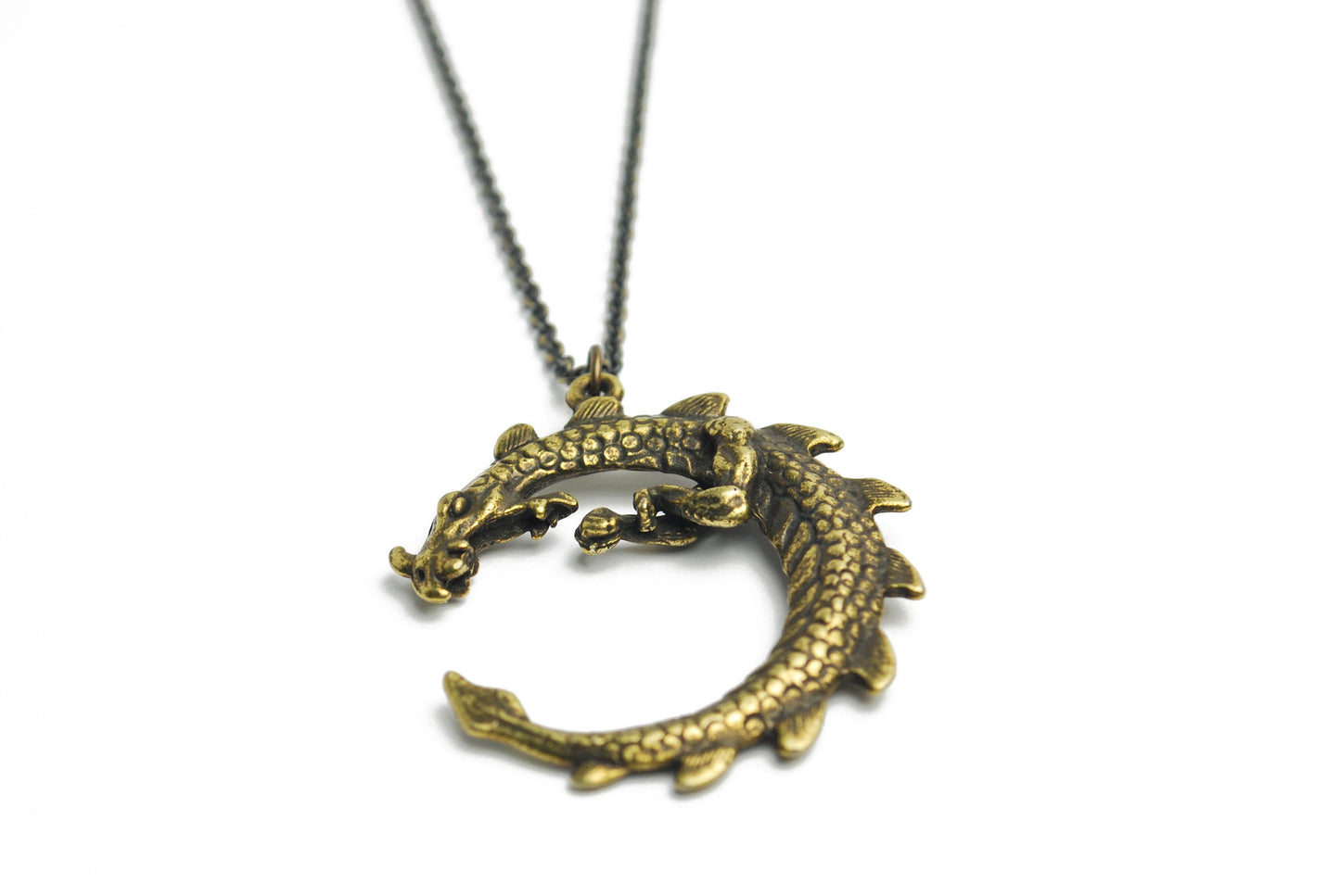 Large Serpent Dragon Necklace in Antique Brass