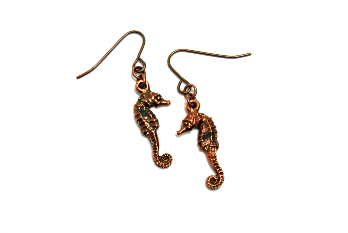 Seahorse Earrings in Antique Copper