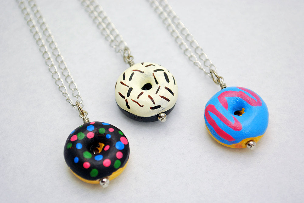 Large Ceramic Doughnut Necklaces in Silver - LuvCherie Jewelry