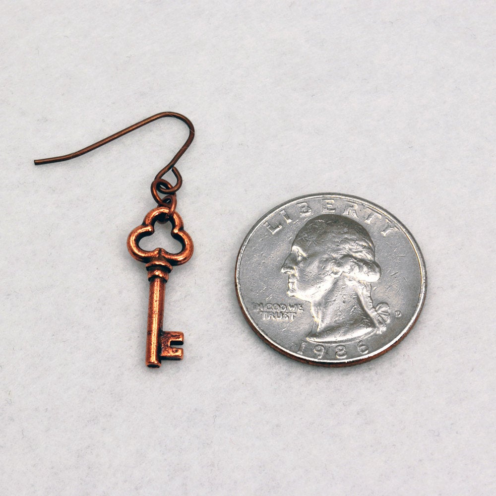 Clover Key Earrings in Antique Copper