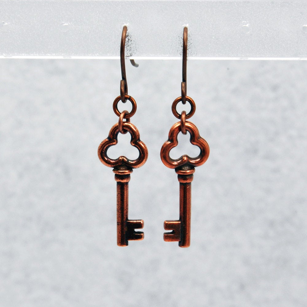 Clover Key Earrings in Antique Copper
