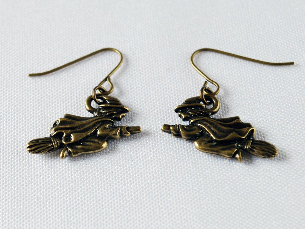 Witch Earrings in Antique Brass