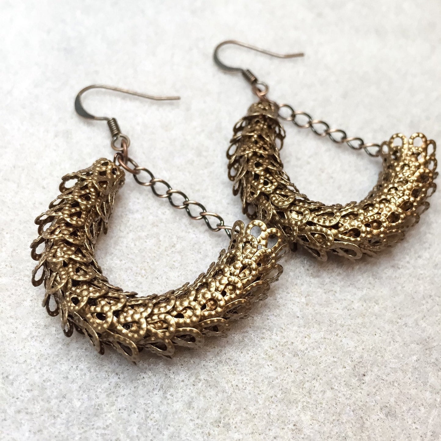 Lacy Dragon Scale Earrings in Antique Copper